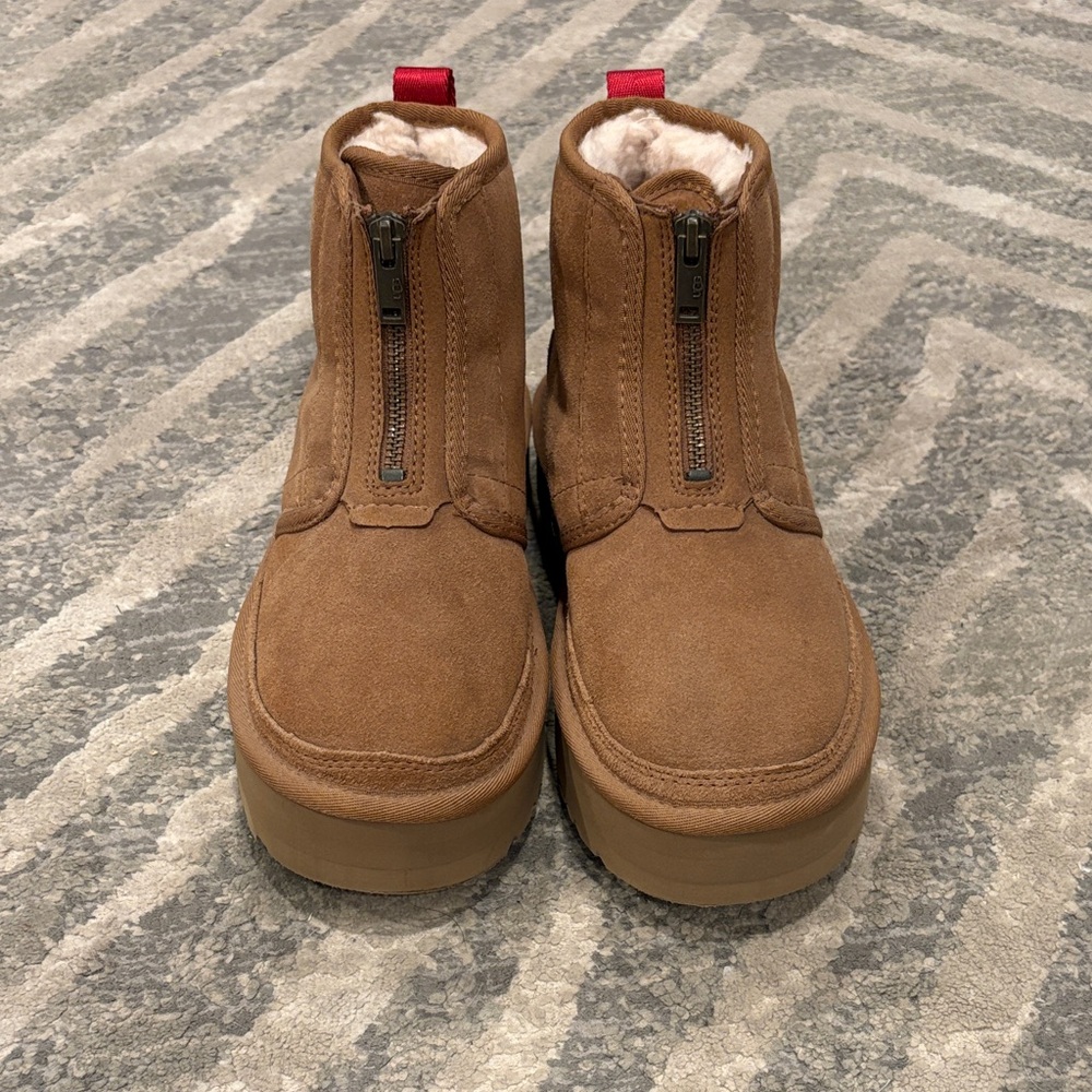 UGG Neumel Chestnut Suede Platform Zip-Up Boots